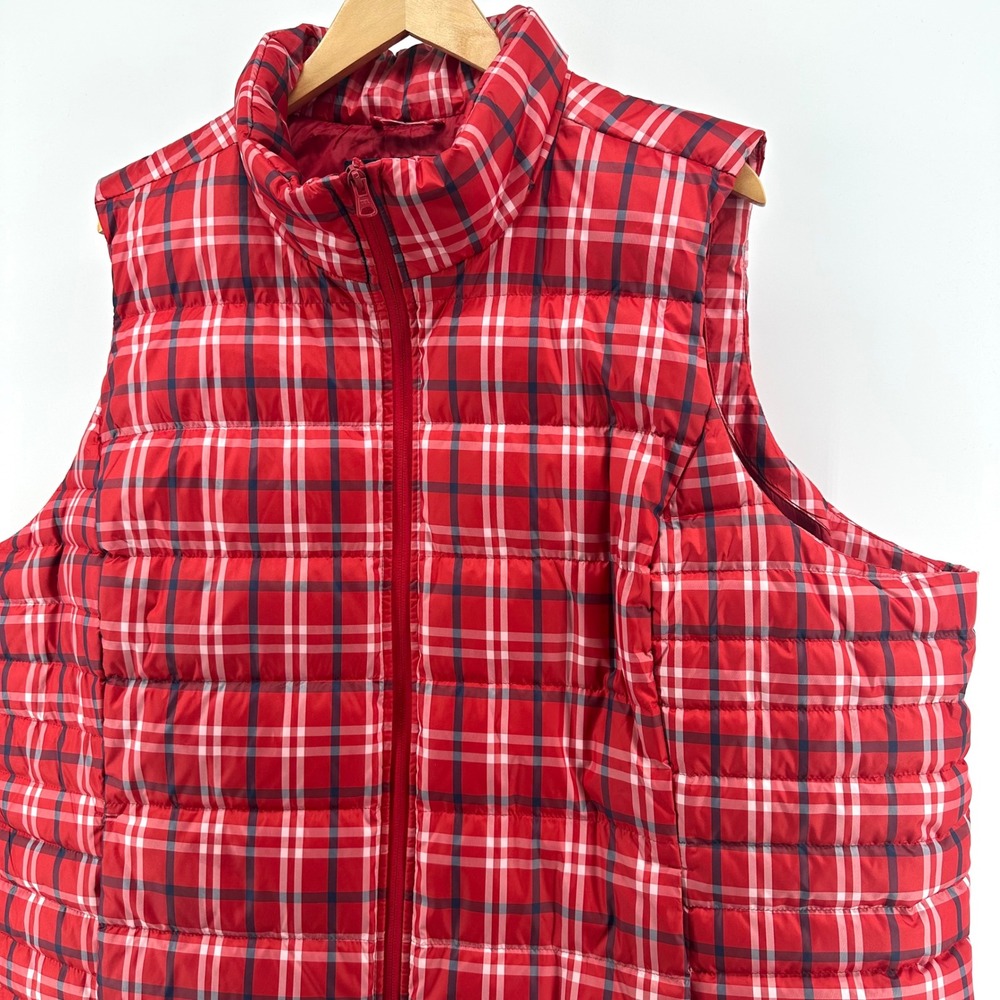 Lands' End Womens 3X Red Plaid Down Puffer Vest Full Zip Quilted L21F281